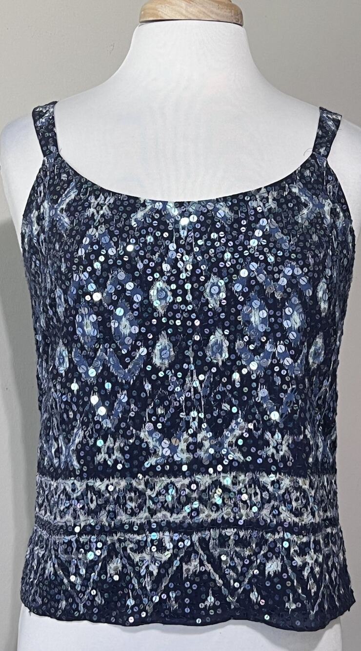 Lafayette 148 New York Sequin Tank Sleeveless Glam Shell Top sz 8 Indigo Batik